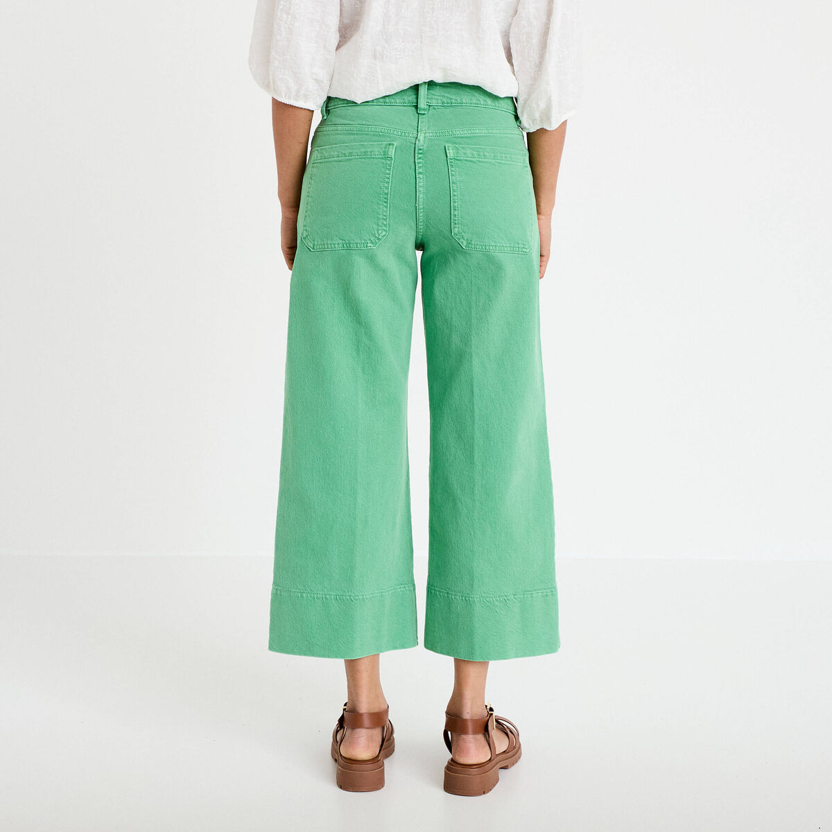 Pantalon bootcut 3/4 taille haute vert femme