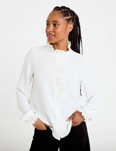 Chemise col montant manches longues ecru femme