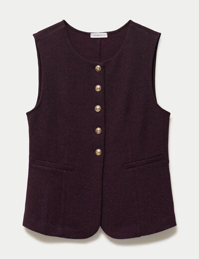 Gilet sans manches tweed violet fonc&eacute; femme