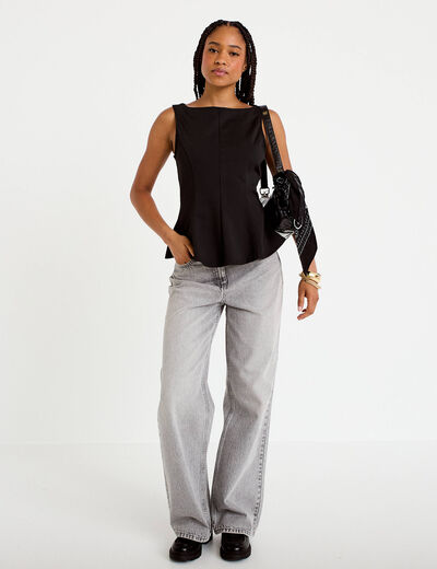 Top p&eacute;plum sans manches col rond noir femme