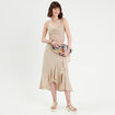 Jupe longue trap&egrave;ze volants beige femme