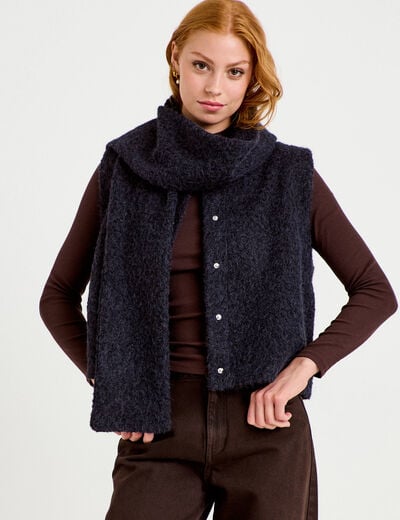 Veste droite sans manches col am&eacute;ricain bleu marine femme