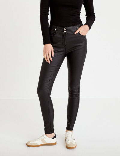 Pantalon skinny enduit denim noir enduit femme