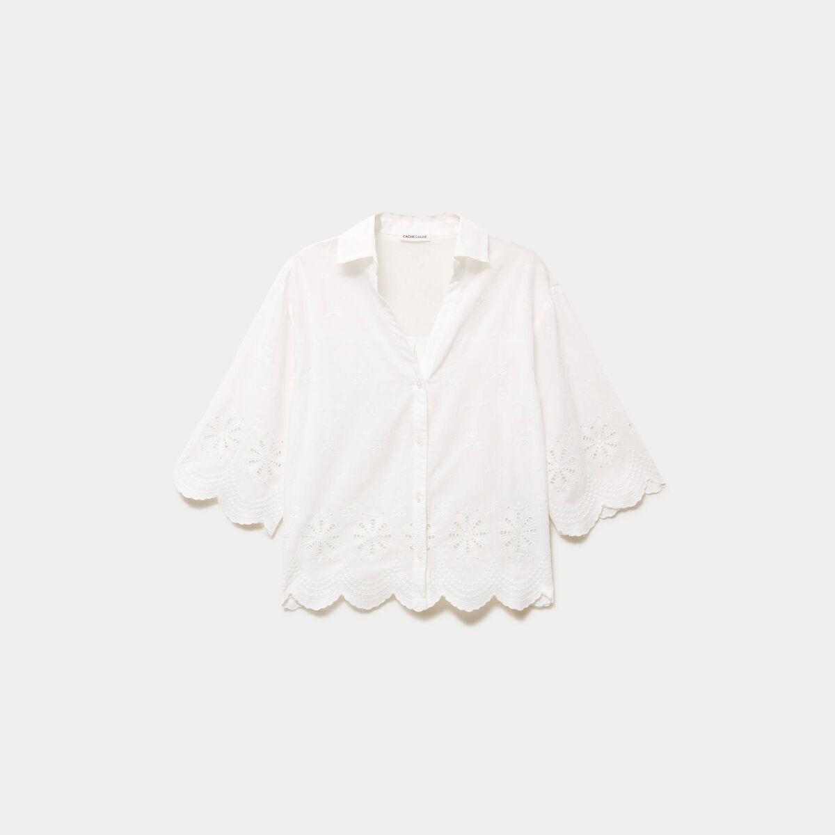 Chemise droite col classique manches 3/4 ecru femme