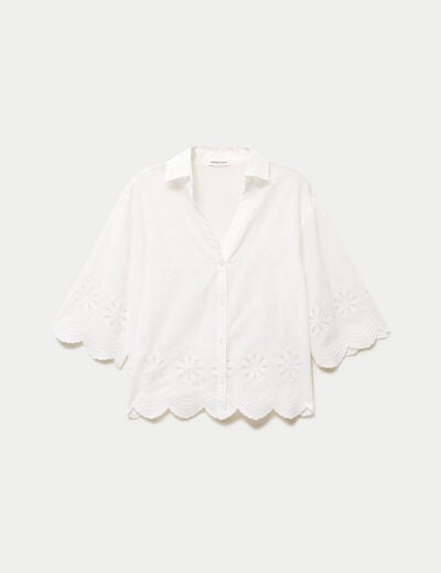 Chemise droite col classique manches 3/4 ecru femme