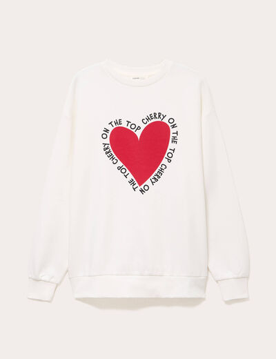 Sweat oversize long col rond ecru femme