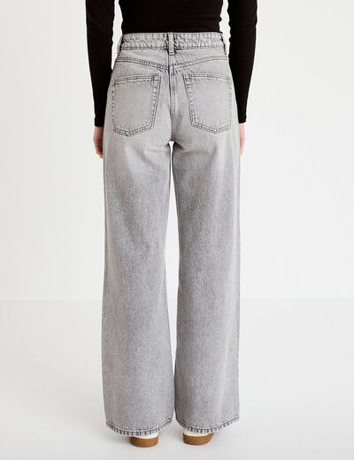 Jeans wide leg taille haute denim gris femme