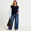 Jeans wide leg taille haute bleu fonc&eacute; femme