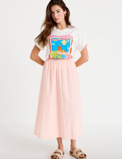 Jupe longue &eacute;vas&eacute;e taille haute rose femme