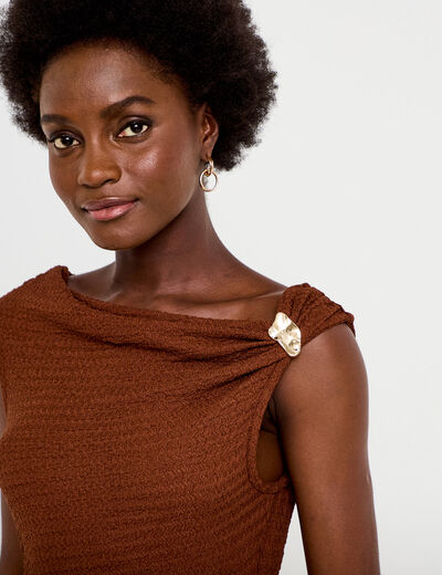Robe midi droite sans manches en maille marron femme