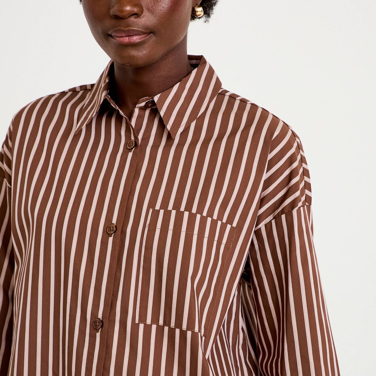 Chemise oversize manches longues marron femme