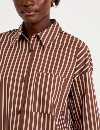 Chemise oversize manches longues marron femme