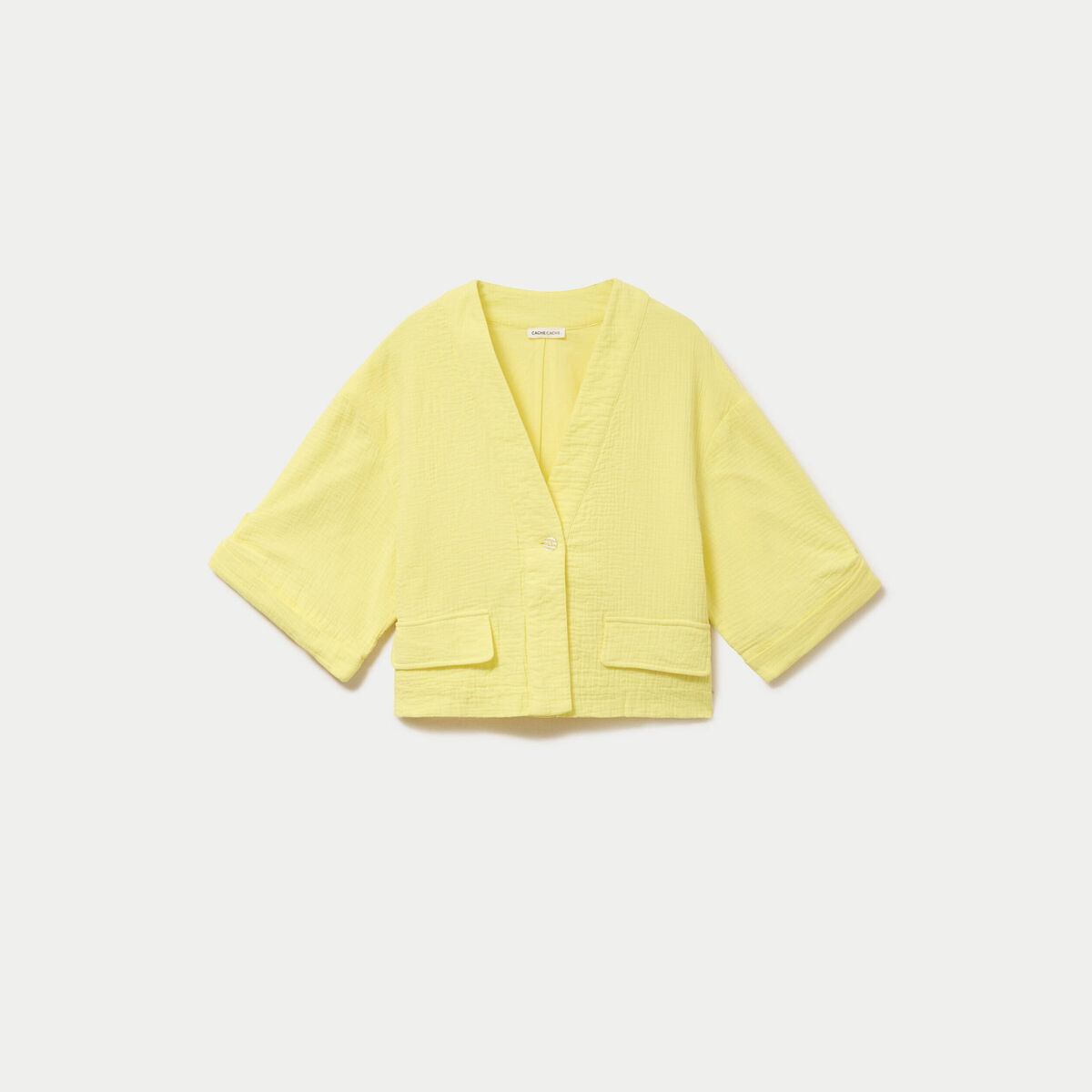 Veste ample pliss&eacute;e manches 3/4 jaune citron femme