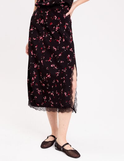 Jupe &eacute;vas&eacute;e 3/4 d&eacute;tail dentelle noir femme