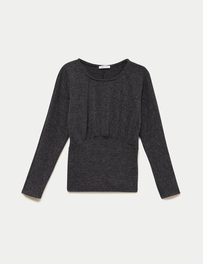 Pull col rond manches longues gris fonc&eacute; femme