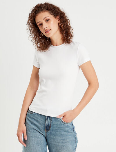 T-shirt c&ocirc;tel&eacute; ajust&eacute; manches courtes blanc femme