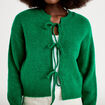 Gilet court nou&eacute; vert fonc&eacute; femme