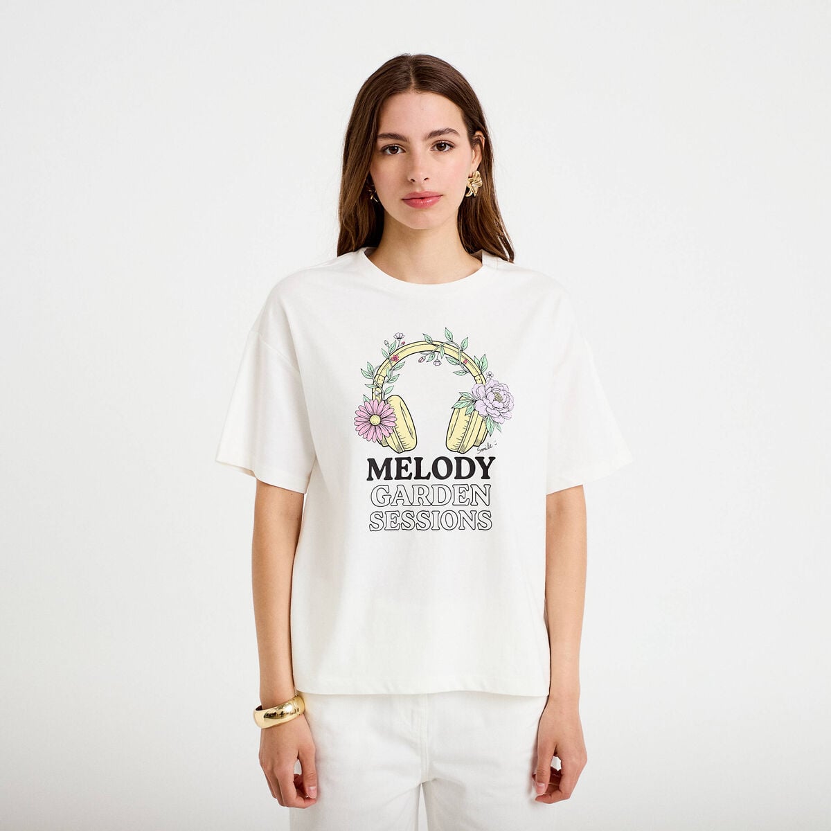 T-shirt oversize manches courtes blanc femme