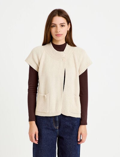 Gilet sans manches col montant beige femme