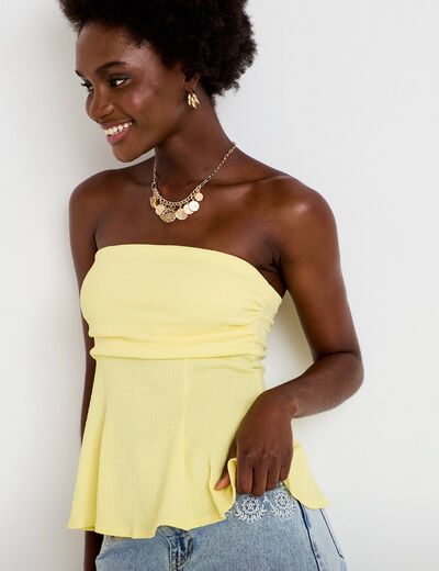 Bustier p&eacute;plum ajust&eacute; cropped pliss&eacute; jaune pastel femme