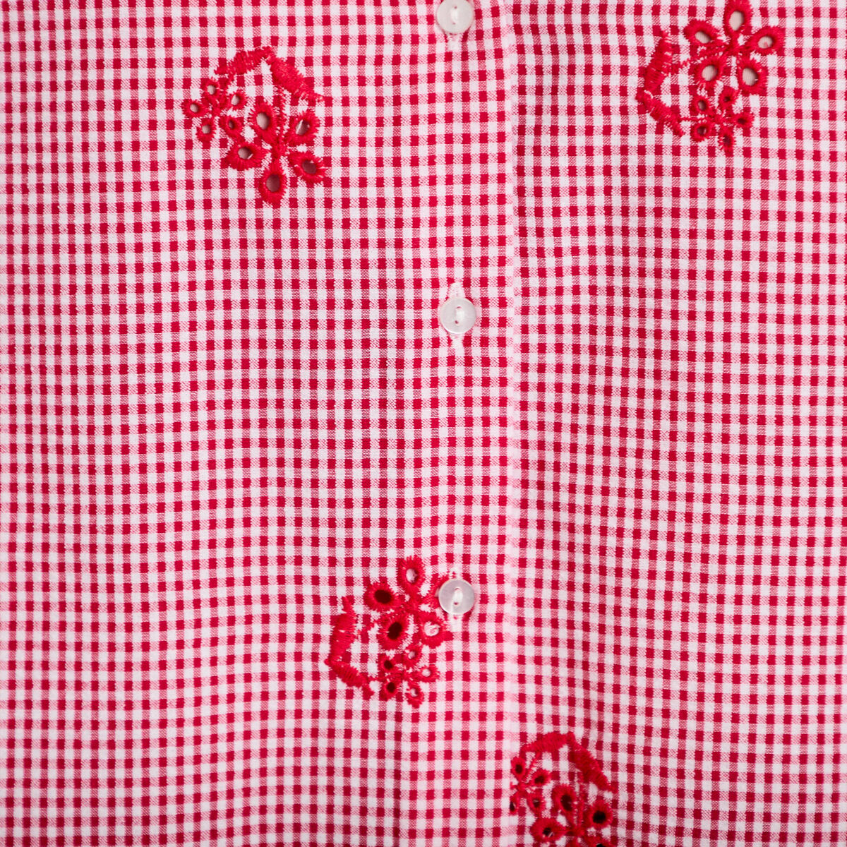 Blouse col v manches 3/4 broderie rouge femme