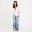 Gilet col v manches courtes ecru femme