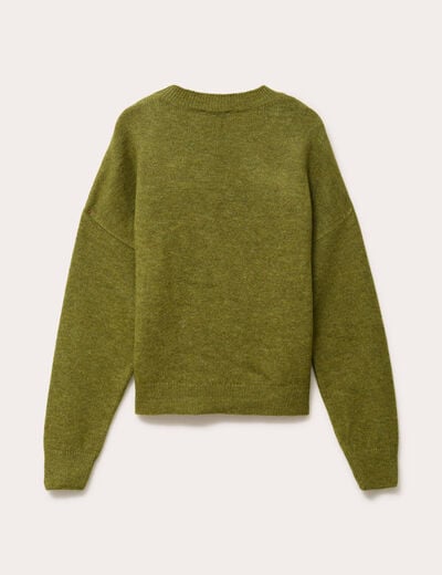 Pull col rond manches longues vert fonc&eacute; femme