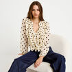 Blouse droite col v manches longues blanc femme