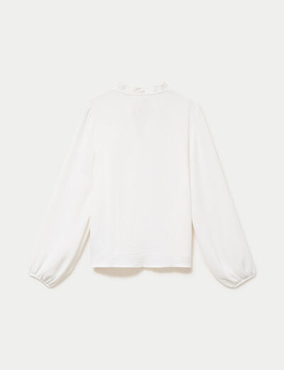 Blouse droite col mao manches longues ecru femme