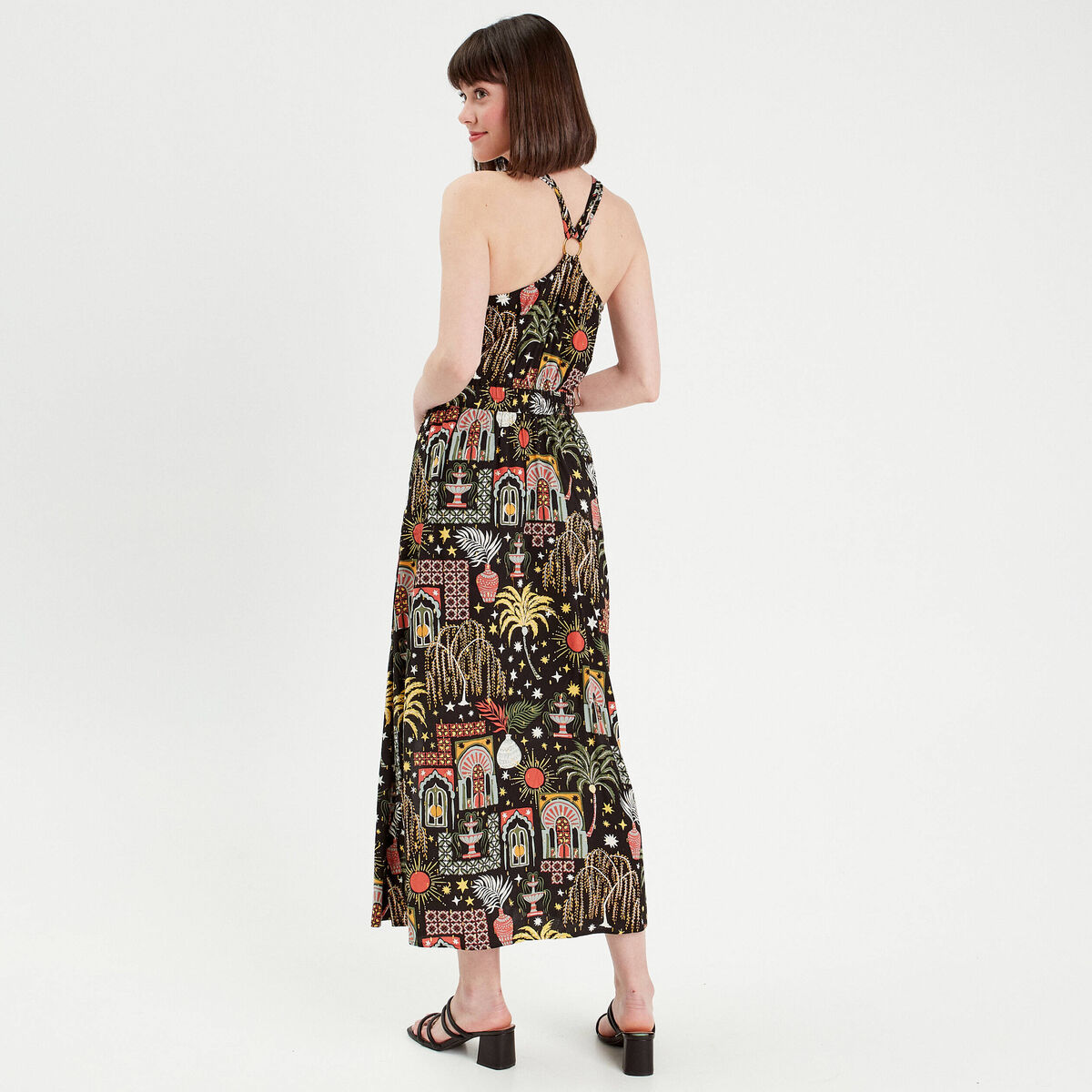 Robe longue &eacute;vas&eacute;e bretelles noir femme