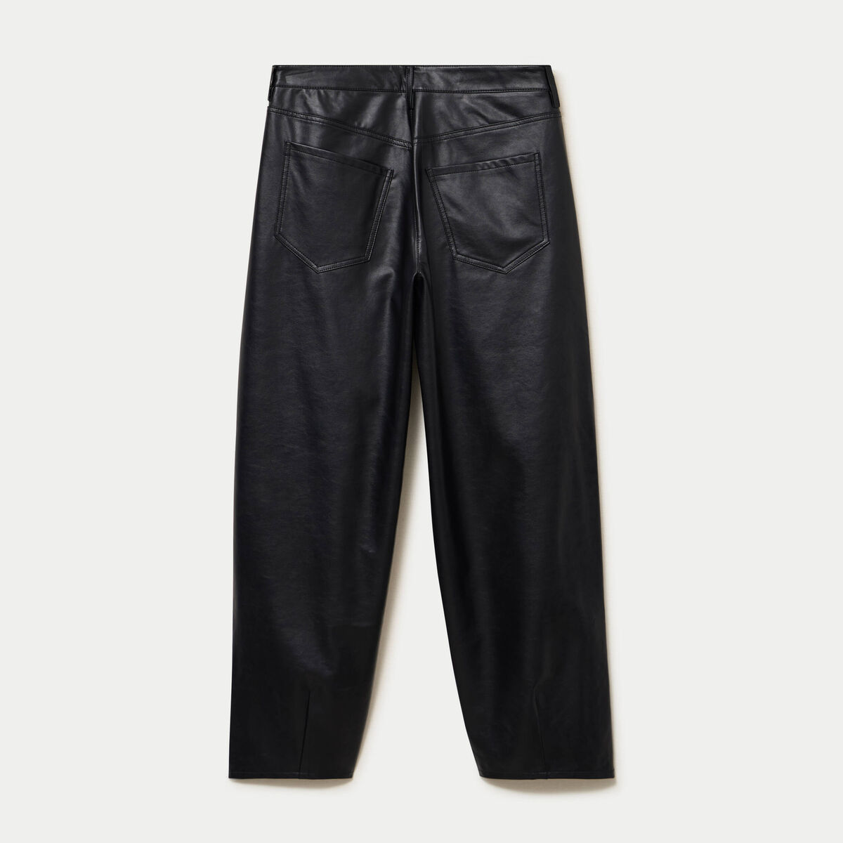 Pantalon barrel taille haute similicuir noir femme