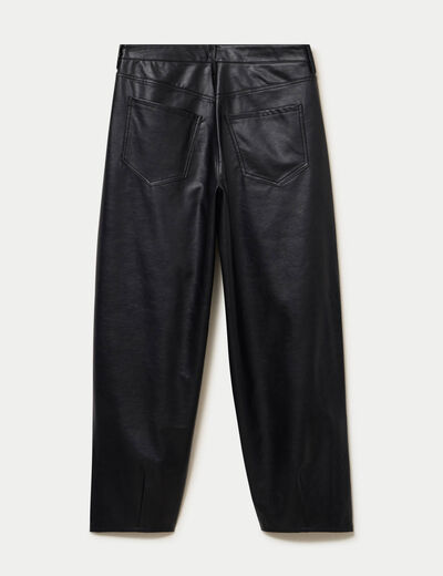 Pantalon barrel taille haute similicuir noir femme