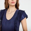 Blouse col v manches courtes dentelle bleu marine femme
