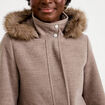 Manteau mi-long &agrave; capuche taupe femme