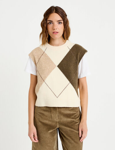 Pull sans manches ecru femme