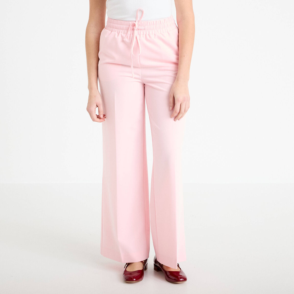 Pantalon large taille &eacute;lastiqu&eacute;e rose clair femme