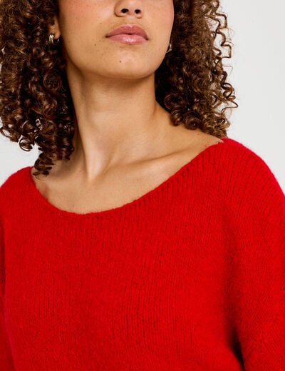 Pull ample col bateau manches longues rouge femme
