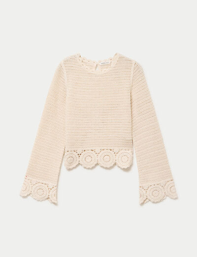 Pull manches longues ecru femme