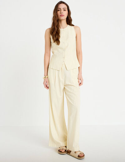 Gilet sans manches boutonn&eacute; jaune pastel femme