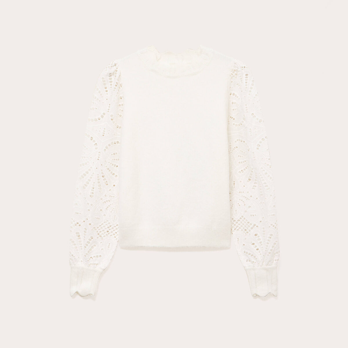 Pull manches ajour&eacute;es ecru femme