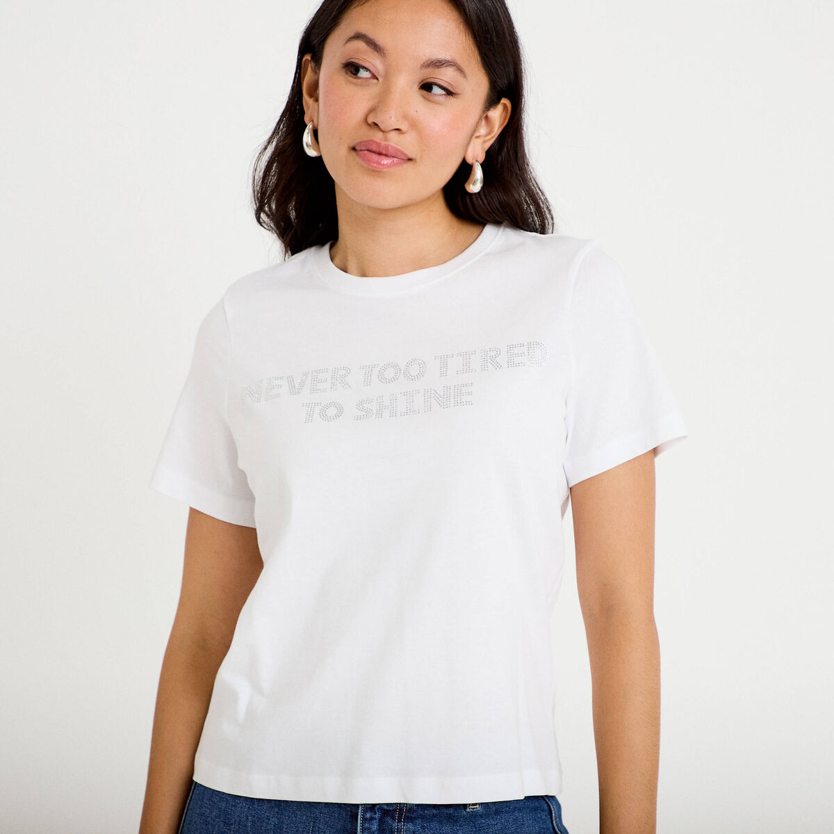T-shirt col rond manches courtes blanc femme