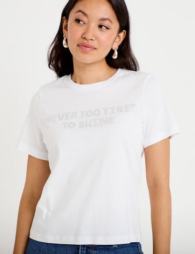 T-shirt col rond manches courtes blanc femme