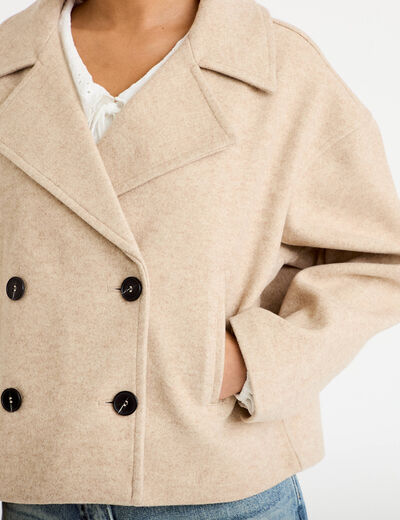 Caban court oversize col tailleur beige femme