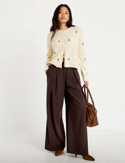 Pantalon bootcut taille haute chin&eacute; marron femme