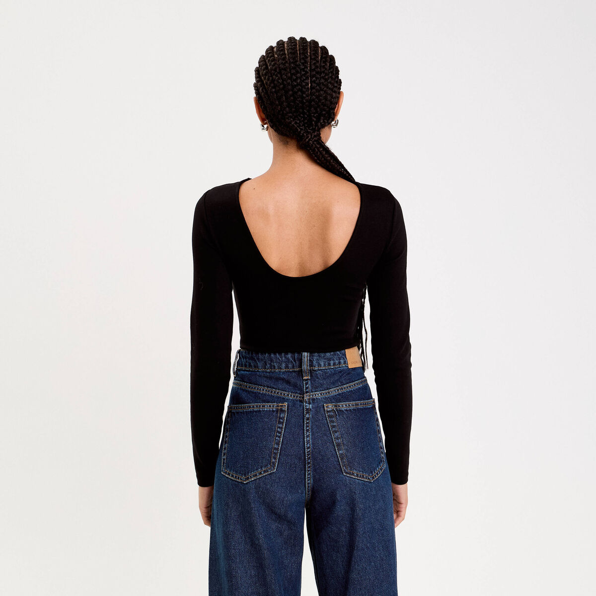 Body cintr&eacute; manches longues bateau noir femme