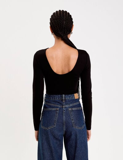 Body cintr&eacute; manches longues bateau noir femme