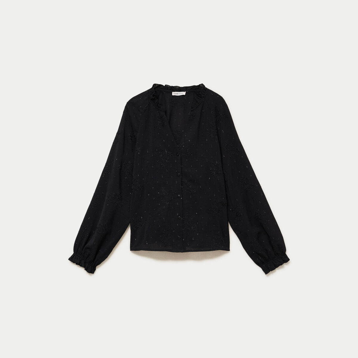 Blouse ample manches longues chin&eacute;e noir femme