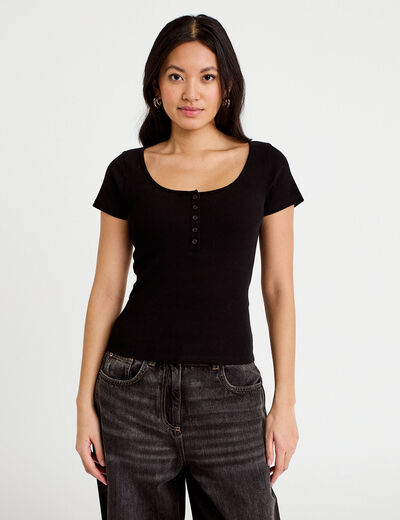 T-shirt c&ocirc;tel&eacute; noir femme