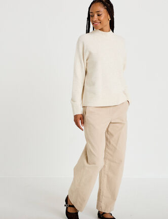 Pantalon chino coupe barrel beige femme