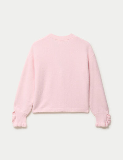 Pull col v manches longues rose clair femme